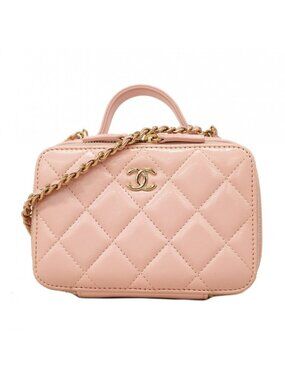 Chanel Vanity Bag Quilted Lambskin Pink Champagne Gold 2-Way